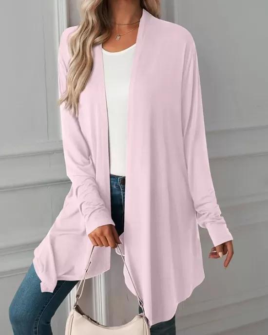 Solid Color Long Sleeves Loose Statement Collar Outerwear