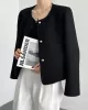 Original Creation Long Sleeves Loose Buttoned Solid Color Round-Neck Outerwear