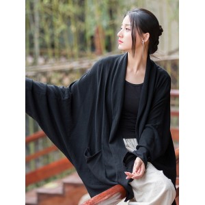 Casual Loose Batwing Sleeves Solid Color Outerwear