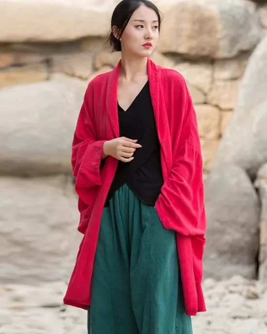 Casual Loose Batwing Sleeves Solid Color Outerwear