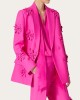 Flower-Embellished Solid Color Long Sleeves Lapel Outerwear Blazer