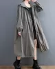 Casual Loose Solid Color Zipper Drawstring Long Sleeves Hooded Trench Coat