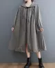 Casual Loose Solid Color Zipper Drawstring Long Sleeves Hooded Trench Coat