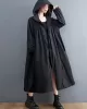 Casual Loose Solid Color Zipper Drawstring Long Sleeves Hooded Trench Coat