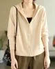 Casual Long Sleeves Loose Buttoned Solid Color Hooded Knitting Outerwear