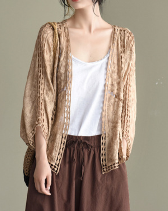 Seven-Quarter Sleeves Crochet Hollow Solid Color Outerwear