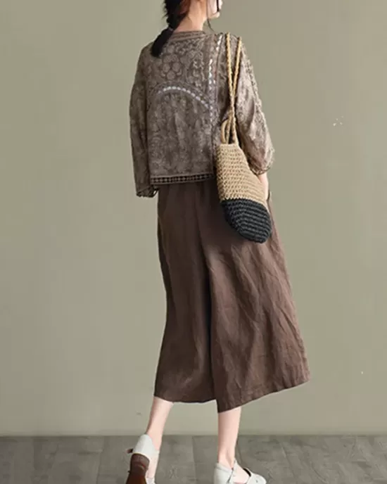 Seven-Quarter Sleeves Crochet Hollow Solid Color Outerwear