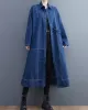 Casual Loose Long Sleeves Buttoned Lapel Collar Denim Trench Coats