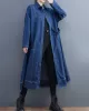 Casual Loose Long Sleeves Buttoned Lapel Collar Denim Trench Coats