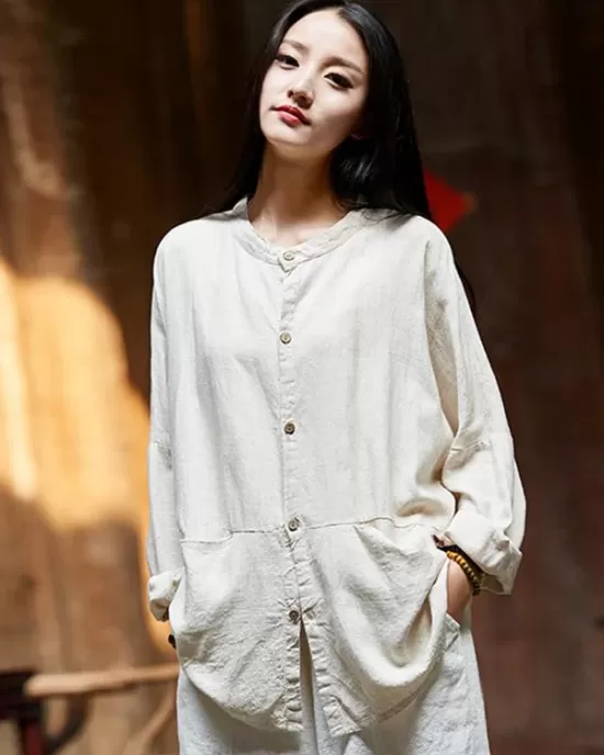 Soft Beige Ramie Cotton Blouse Outwear