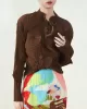 Original Creation Irregularity Long Sleeves Buttoned Pleated Solid Color Outerwear