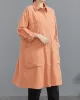 Casual Loose Solid Color Buttoned Lapel Collar Long Sleeves Trench Coat