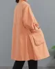 Casual Loose Solid Color Buttoned Lapel Collar Long Sleeves Trench Coat