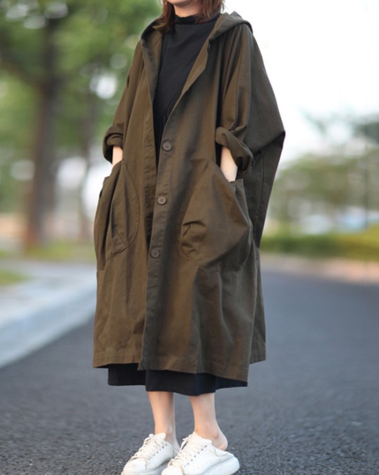 Original Solid Hooded Long Sleeve Outerwear&Coat