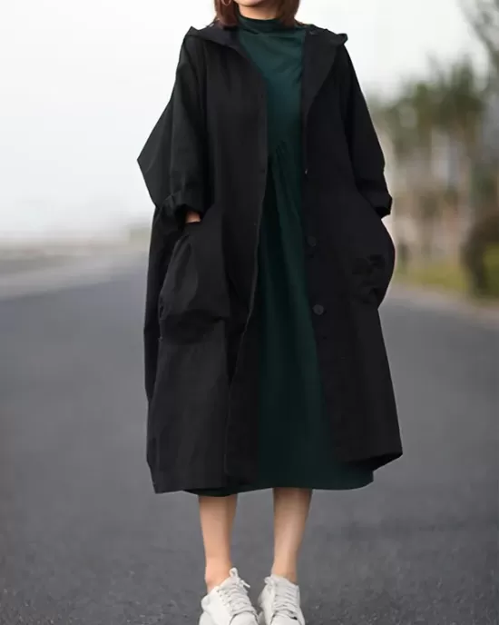 Original Solid Hooded Long Sleeve Outerwear&Coat