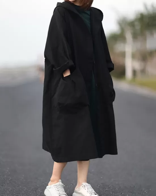 Original Solid Hooded Long Sleeve Outerwear&Coat