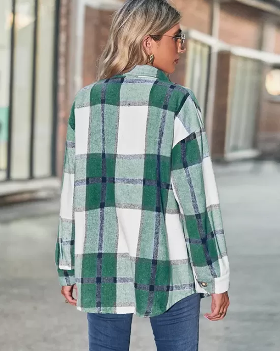 Casual Loose Buckle Plaid Polo Shirt Top