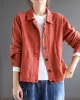 Vintage Loose Long Sleeves Buttoned Solid Color Lapel Collar Outerwear