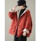 Artistic Retro Long Sleeves Loose Keep Warm Fleece Lining Zipper Hooded Outerwear