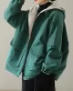 Artistic Retro Long Sleeves Loose Keep Warm Fleece Lining Zipper Hooded Outerwear