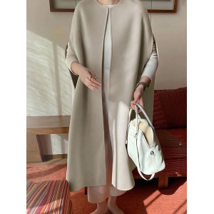 Simple Sleeveless Solid Color Round-Neck Cape Outerwear