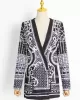 Original Creation Loose Long Sleeves Beads Printed V-Neck Blazer Outerwear