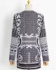 Original Creation Loose Long Sleeves Beads Printed V-Neck Blazer Outerwear