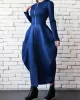 Split-Joint Zipper Round-Neck Maxi Dress Coat Bubble Dress