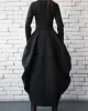 Split-Joint Zipper Round-Neck Maxi Dress Coat Bubble Dress