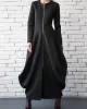 Split-Joint Zipper Round-Neck Maxi Dress Coat Bubble Dress