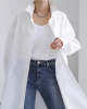 Long Sleeves Loose Buttoned Solid Color Split-Side Lapel Collar Shirt Outerwear