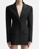 Backless Buttoned Hollow Rhine Stones Solid Color Long Sleeves Deep V-Neck Blazer