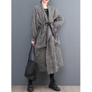 Drawstring Pockets Long Sleeves Loose Lapel Trench Coats