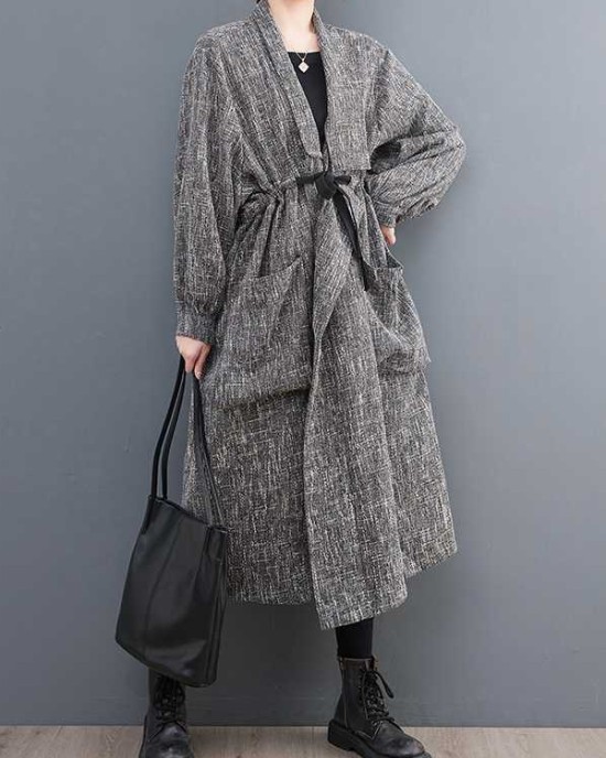 Drawstring Pockets Long Sleeves Loose Lapel Trench Coats