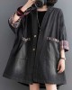 Buttoned Plaid Pockets Split-Joint Long Sleeves Loose V-Neck Denim Outerwear