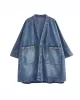 Buttoned Plaid Pockets Split-Joint Long Sleeves Loose V-Neck Denim Outerwear