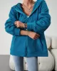 Drawstring Zipper Long Sleeves Loose Hooded Outerwear Jackets