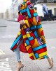 Long Sleeves Figure Printed Lapel Woolen Coat