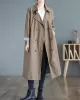 Buttoned Pockets Long Sleeves Loose Notched Collar Trench Coats