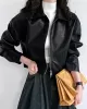 Solid Color Zipper Long Sleeves Loose Lapel Collar Outerwear Jackets&Coats