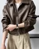 Solid Color Zipper Long Sleeves Loose Lapel Collar Outerwear Jackets&Coats