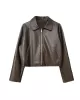 Solid Color Zipper Long Sleeves Loose Lapel Collar Outerwear Jackets&Coats