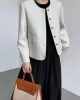 Buttoned Solid Color Long Sleeves Loose Round-Neck Outerwear