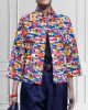 Loose Three-Quarter Sleeves Contrast Color Printed Lapel Collar Outerwear