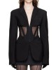 Buckle Gauze See-Through Solid Color Split-Joint Long Sleeves Notched Collar Blazer