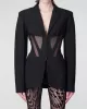 Buckle Gauze See-Through Solid Color Split-Joint Long Sleeves Notched Collar Blazer