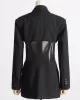 Buckle Gauze See-Through Solid Color Split-Joint Long Sleeves Notched Collar Blazer