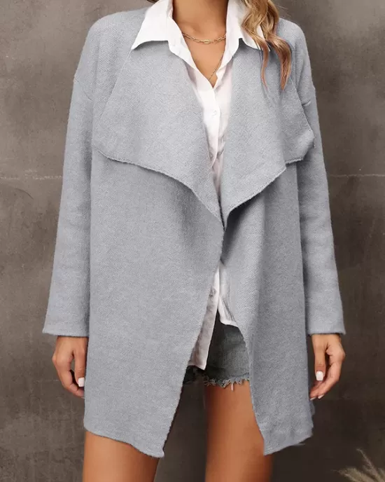 Solid Color Batwing Sleeves Long Sleeves Lapel Outerwear