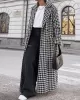 Houndstooth Split-back Split-Joint Tied Waist Long Sleeves Loose Lapel Trench Coats