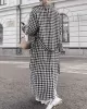 Houndstooth Split-back Split-Joint Tied Waist Long Sleeves Loose Lapel Trench Coats